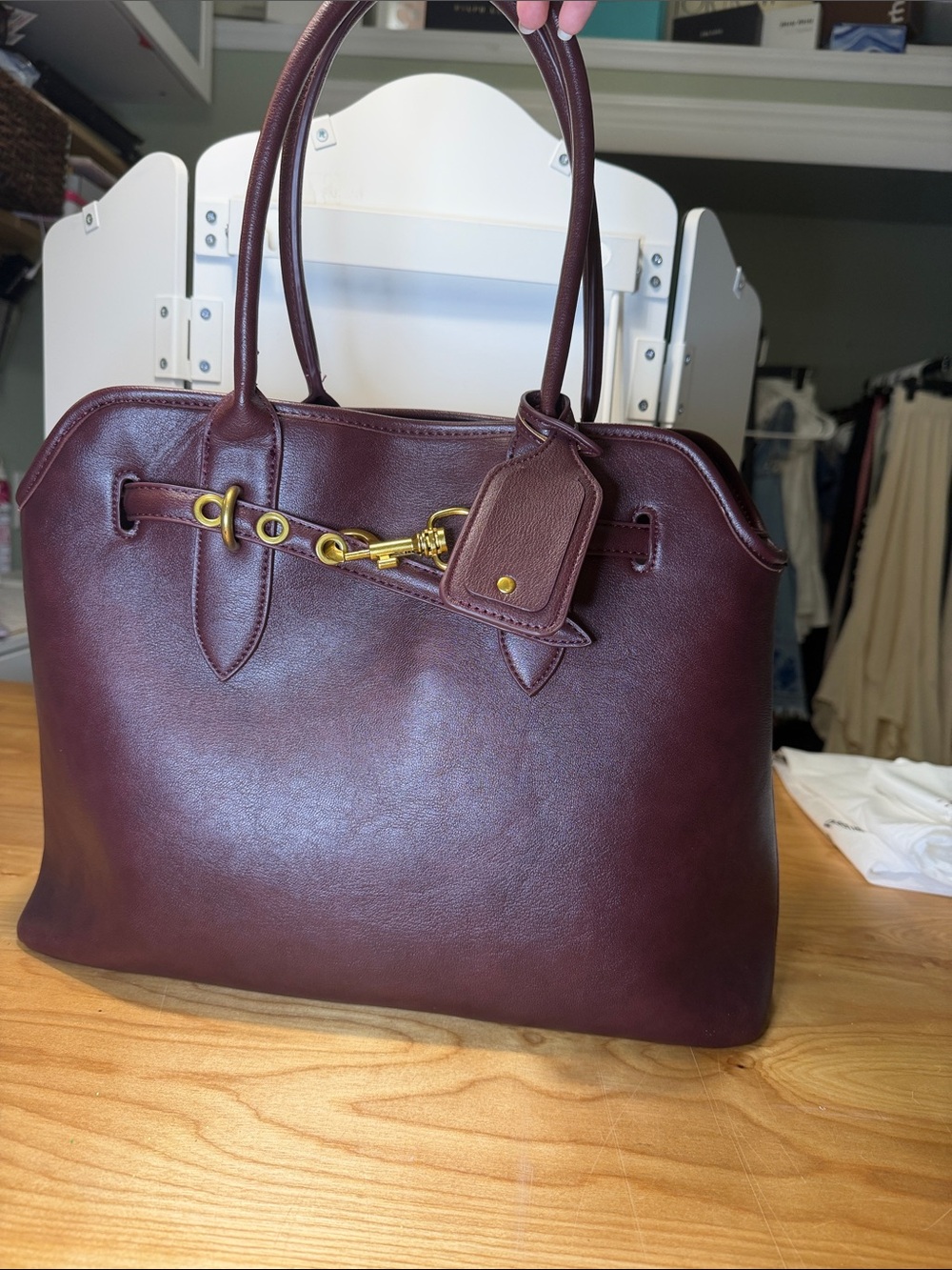 Wine Red Structured Tote Bag